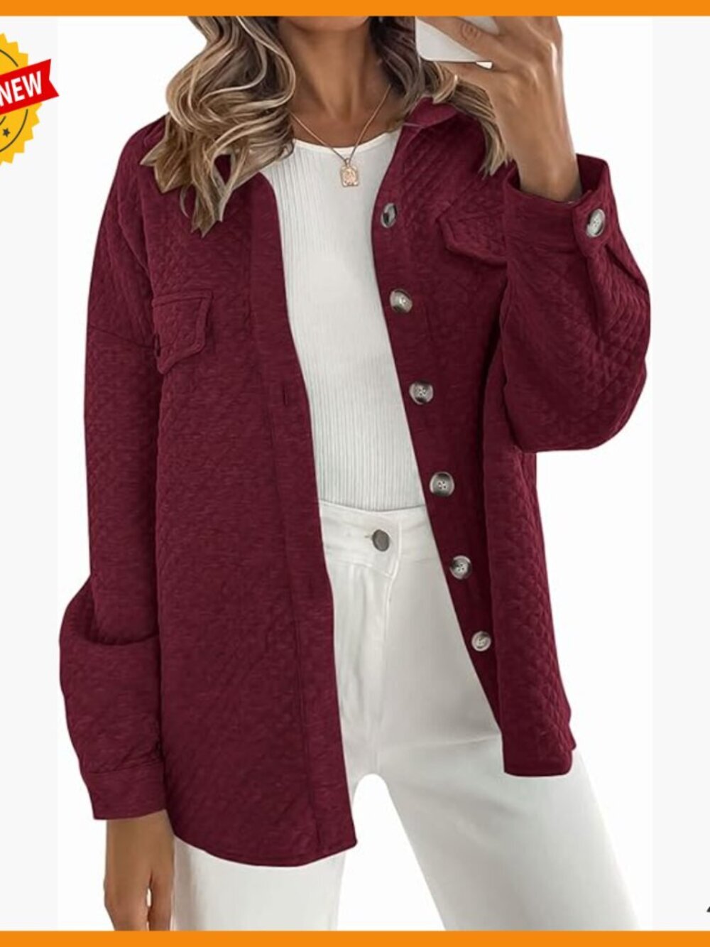 Long Sleeve Button Down Shacket Jacket Coat Polyester Blend Lightweight